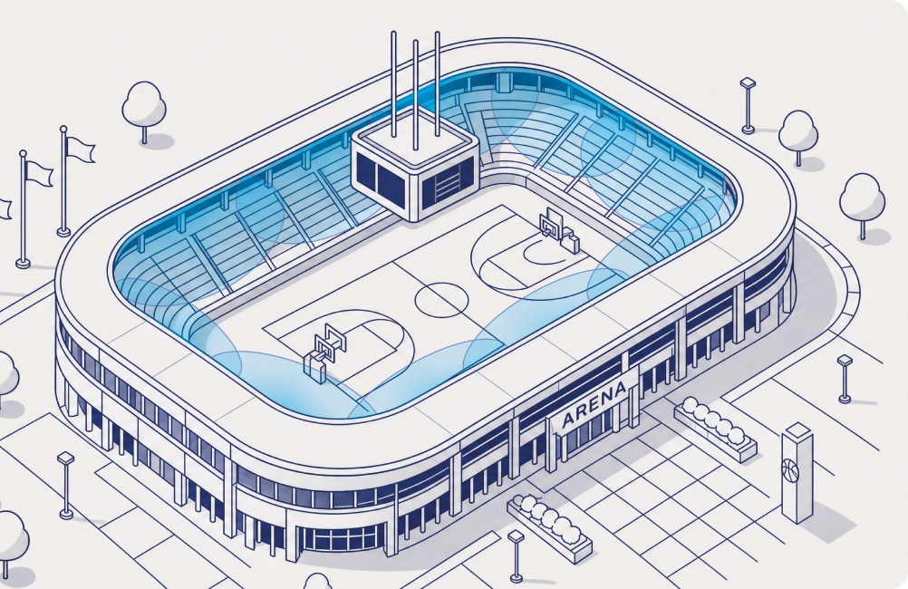 Arena with distributed omnidirectional CASTERs