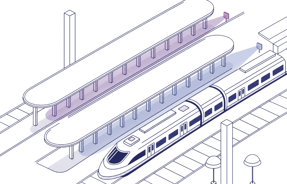Train platforms covered by directional Auracast™ beams