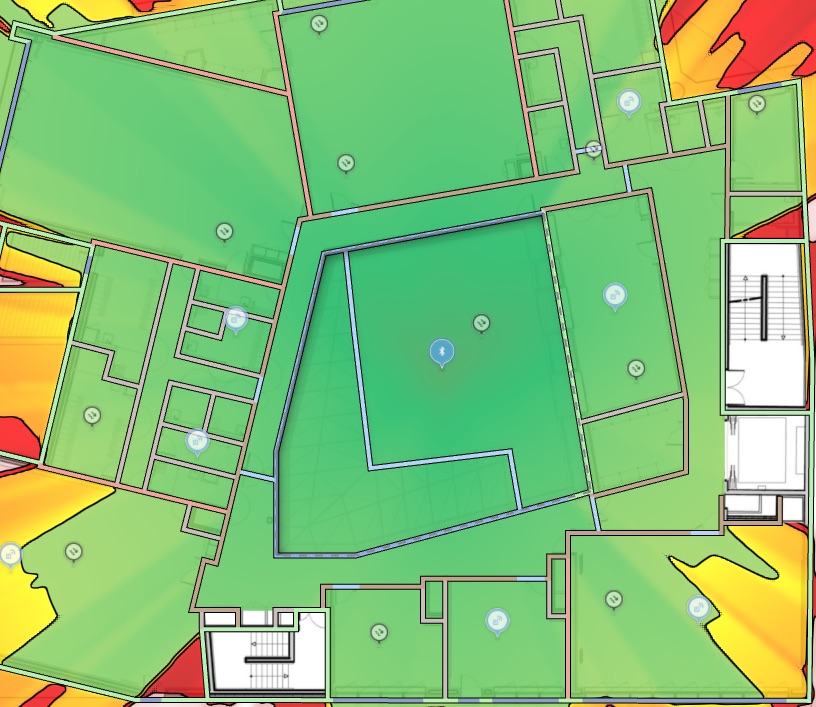 Hamina heatmap of Auracast™ coverage on a venue floor plan