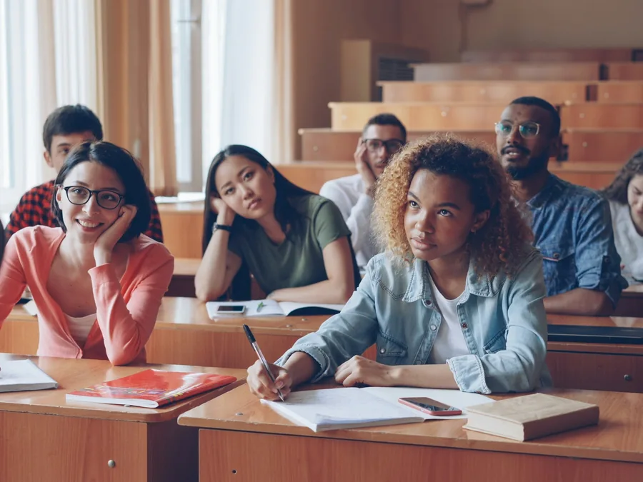 Students listening in a lecture hall