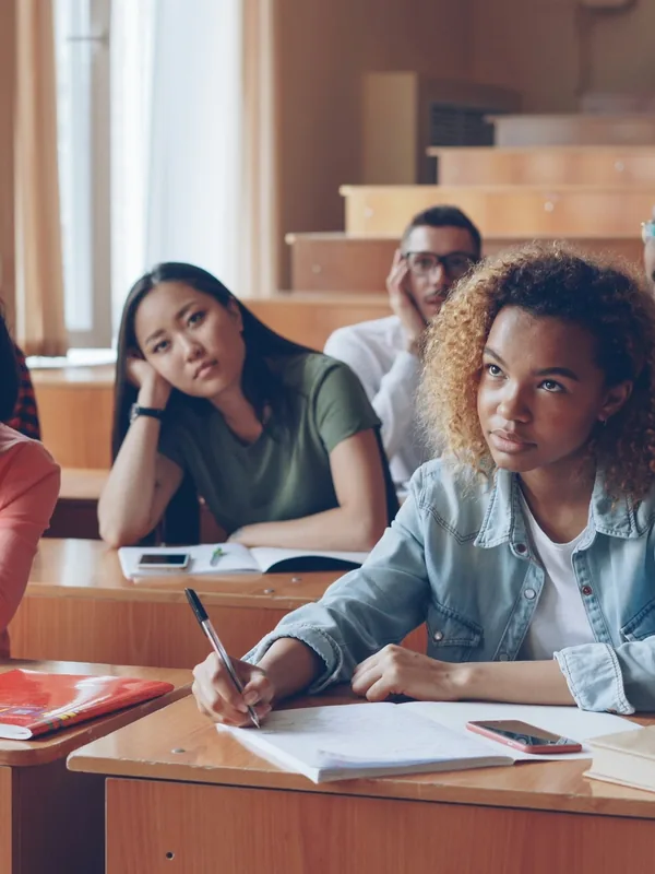 Students listening in a lecture hall
